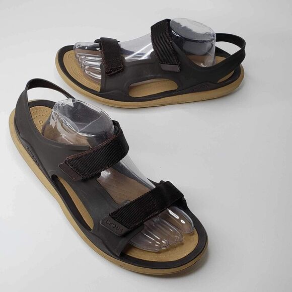 Crocs Swiftwater Sandals Men's Size 10 Brown Strap Hiking Water Comfort - Picture 1 of 9